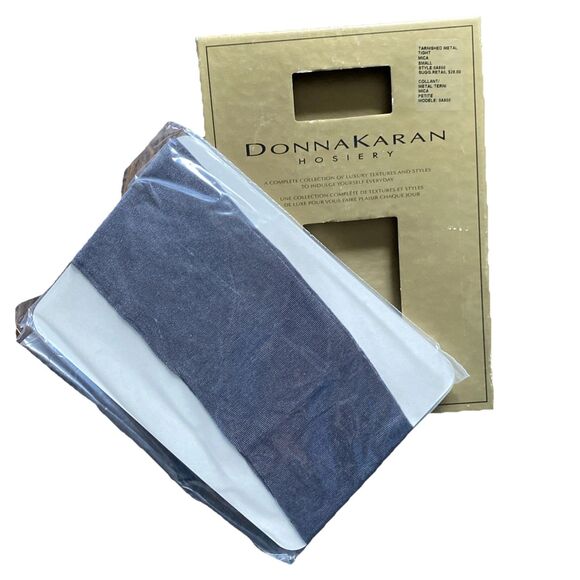 Y2K 2007 Donna Karan Hosiery Tarnished Metal Metallic Gray Tight Size Small NEW - Picture 1 of 5